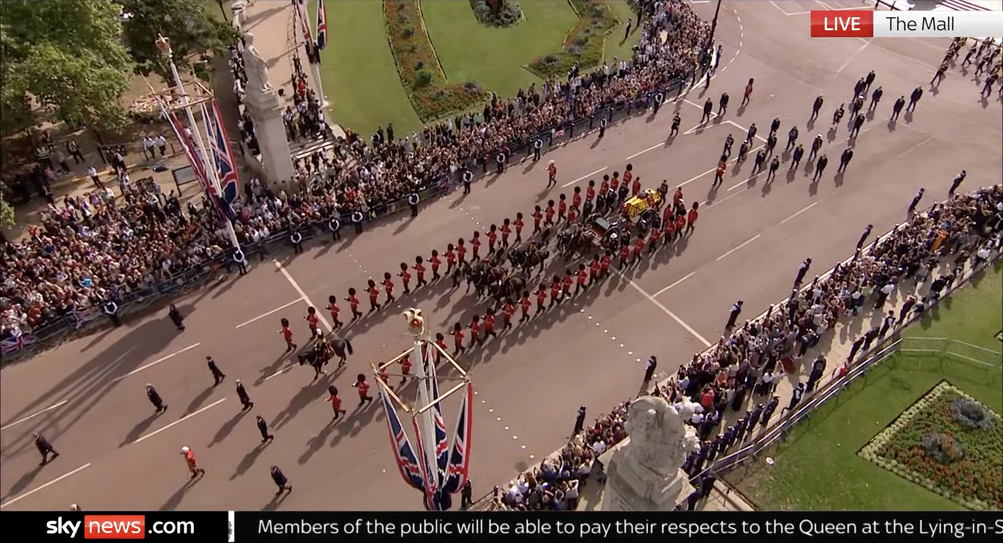 A still frame of the Queen's cortège from Sky News.